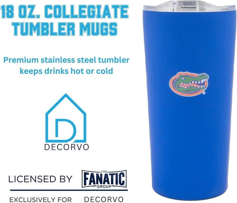Decorvo Officially Licensed Collegiate Stainless Steel Tumbler - Double Walled Insulated Travel Tumbler with Slide Lid - 18 oz (Flordia Logo - Blue) - Image 2
